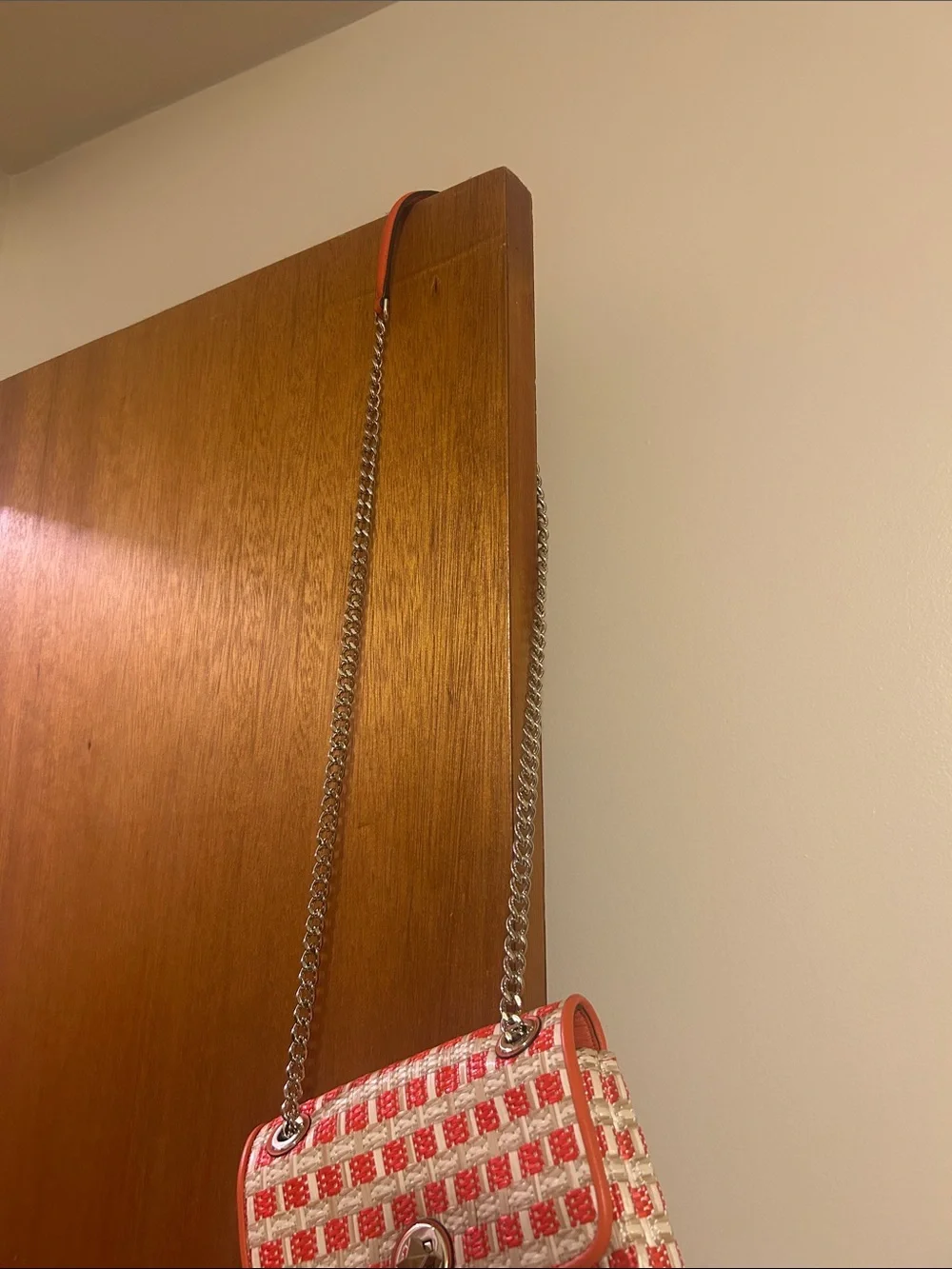 kate spade Orange and Off White Woven Shoulder Bag with Chain Strap